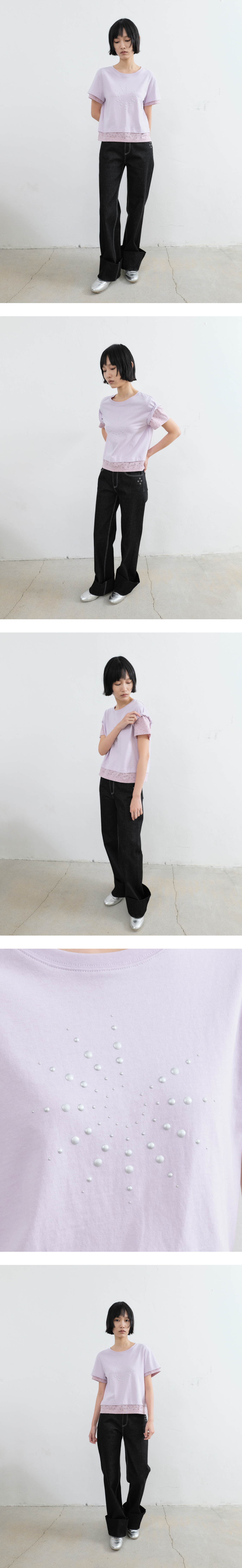 LAYERED DOT STUD HALF SLEEVE TOP (LAVENDER)