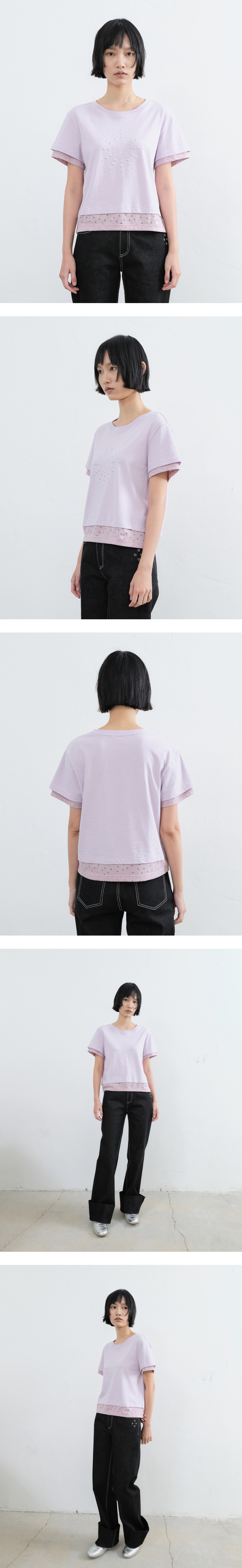 LAYERED DOT STUD HALF SLEEVE TOP (LAVENDER)