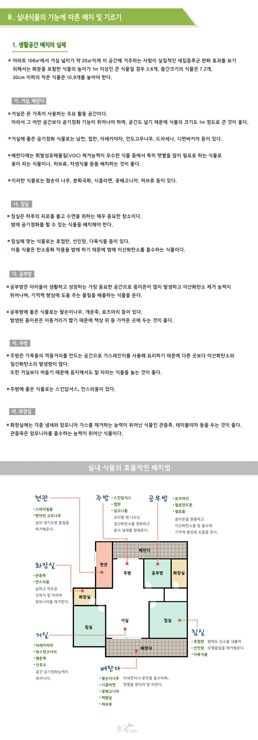 Ⅲ. 실내식물의 기능에 따른 배치 및 기르기 : 생활공간 배치의 실제 : 초록에서 바이오월 허니