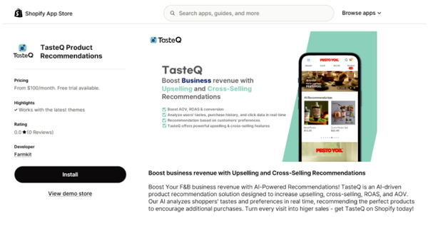 사진 = 팜킷의 '테이스트큐(TasteQ)'가 쇼피파이에 입점했다. ⓒ 팜킷