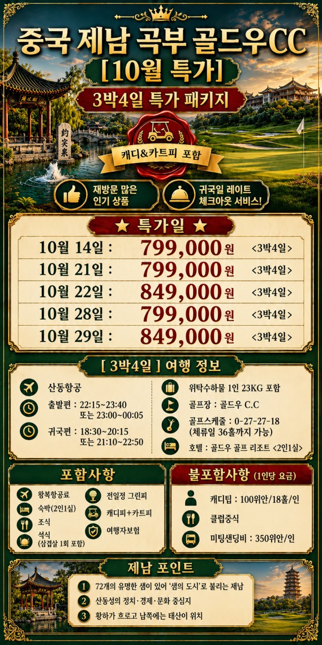 ✔️중국 제남 곡부 골드우 CC [10월 특가]