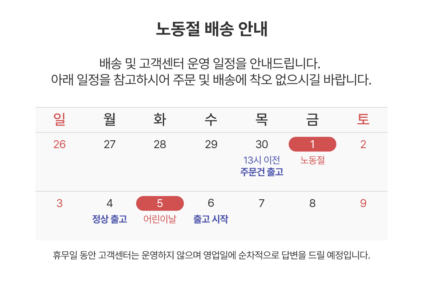 노동절 배송 안