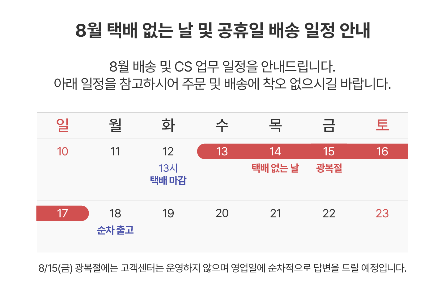 8월 배송안내