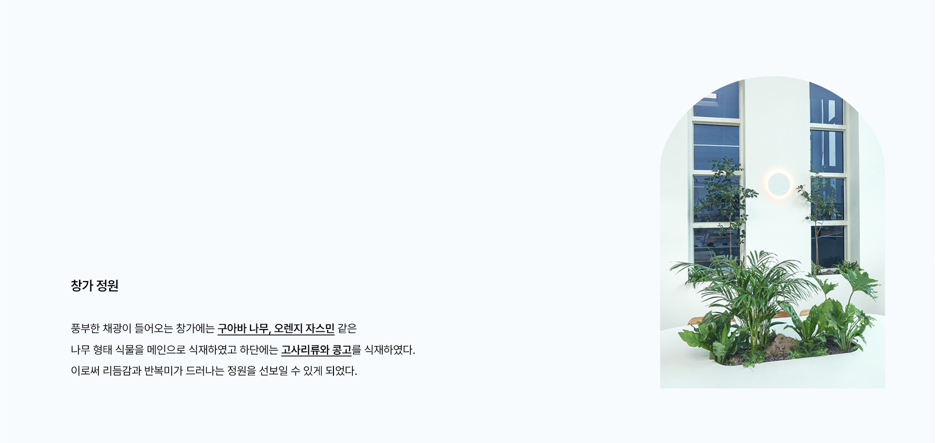 플랜테리어 카페의 창가정원에 대한 설명이다.