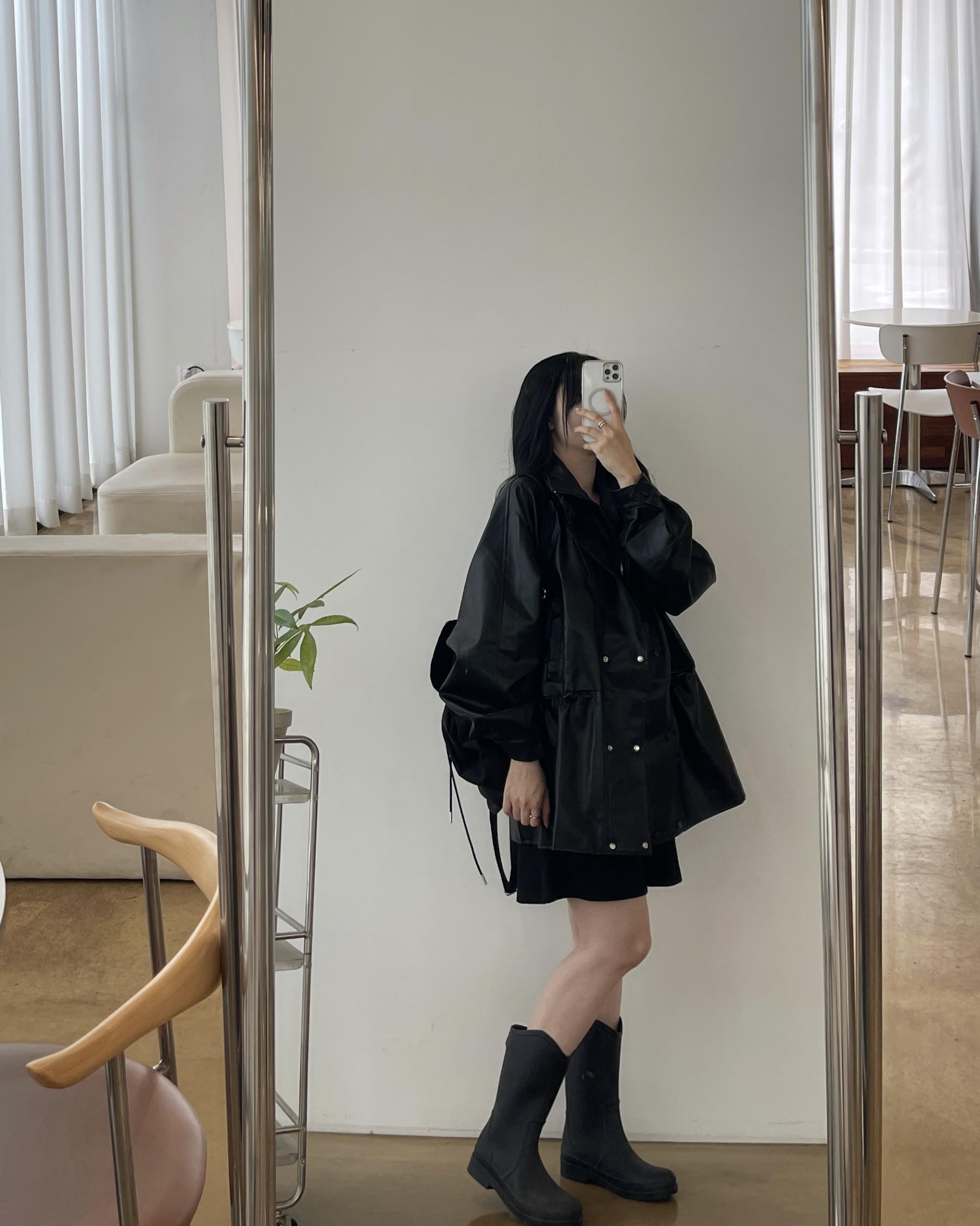레더 스트링 오버자켓-블랙