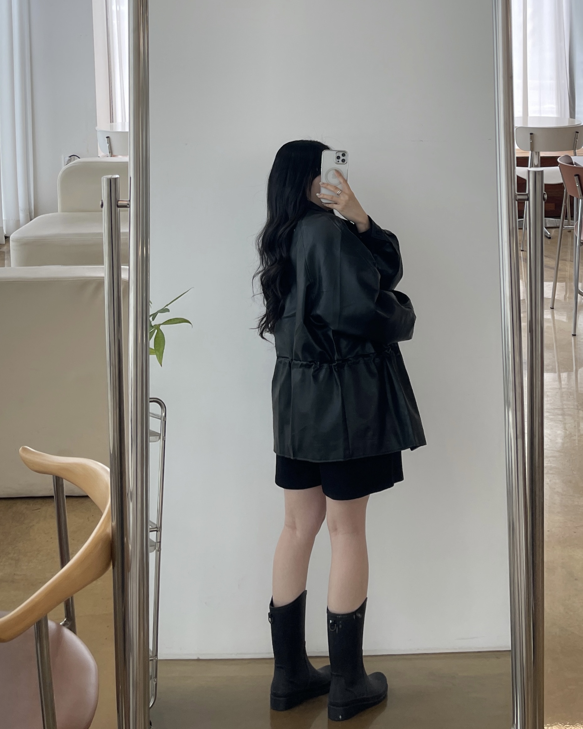 레더 스트링 오버자켓-블랙