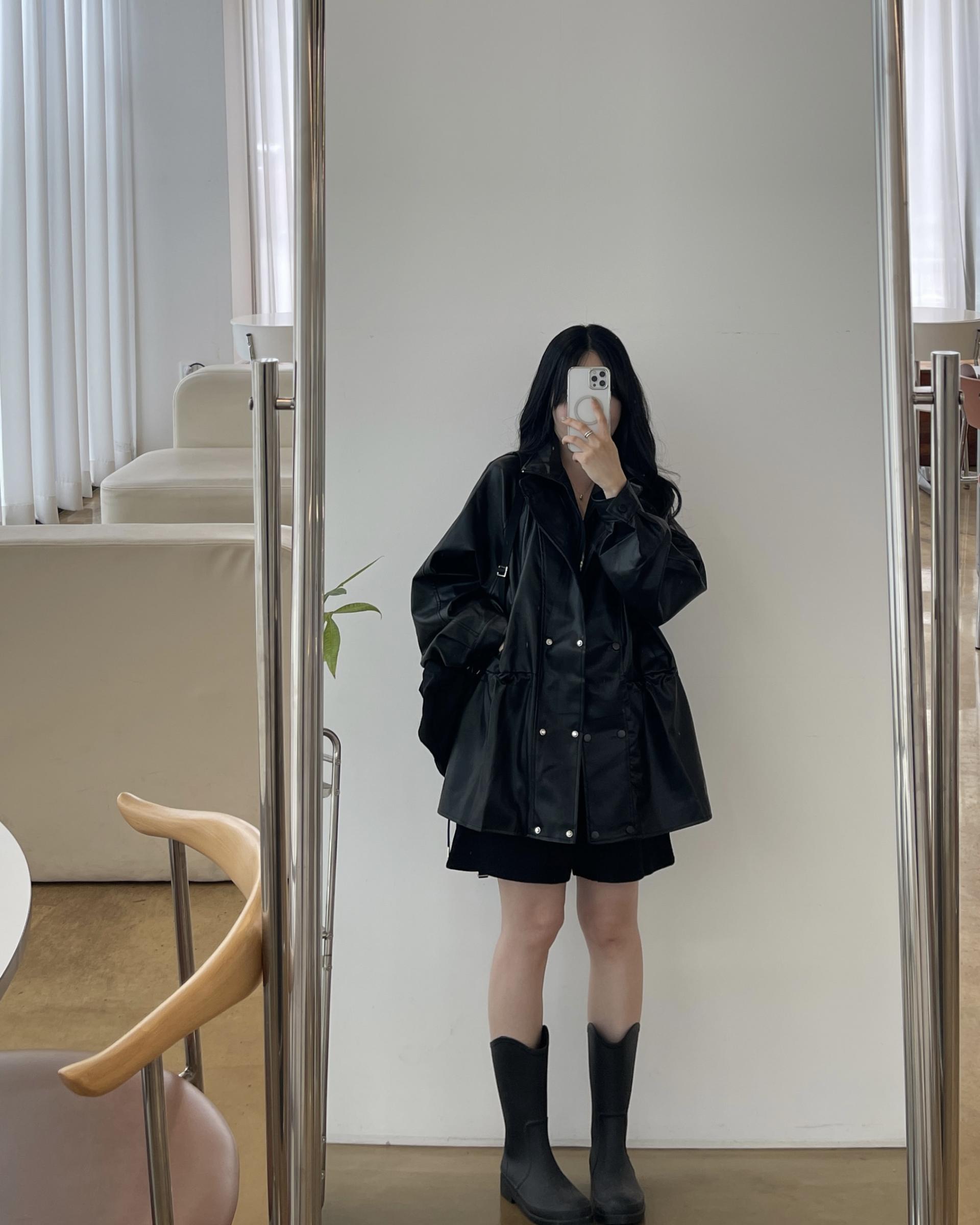 레더 스트링 오버자켓-블랙
