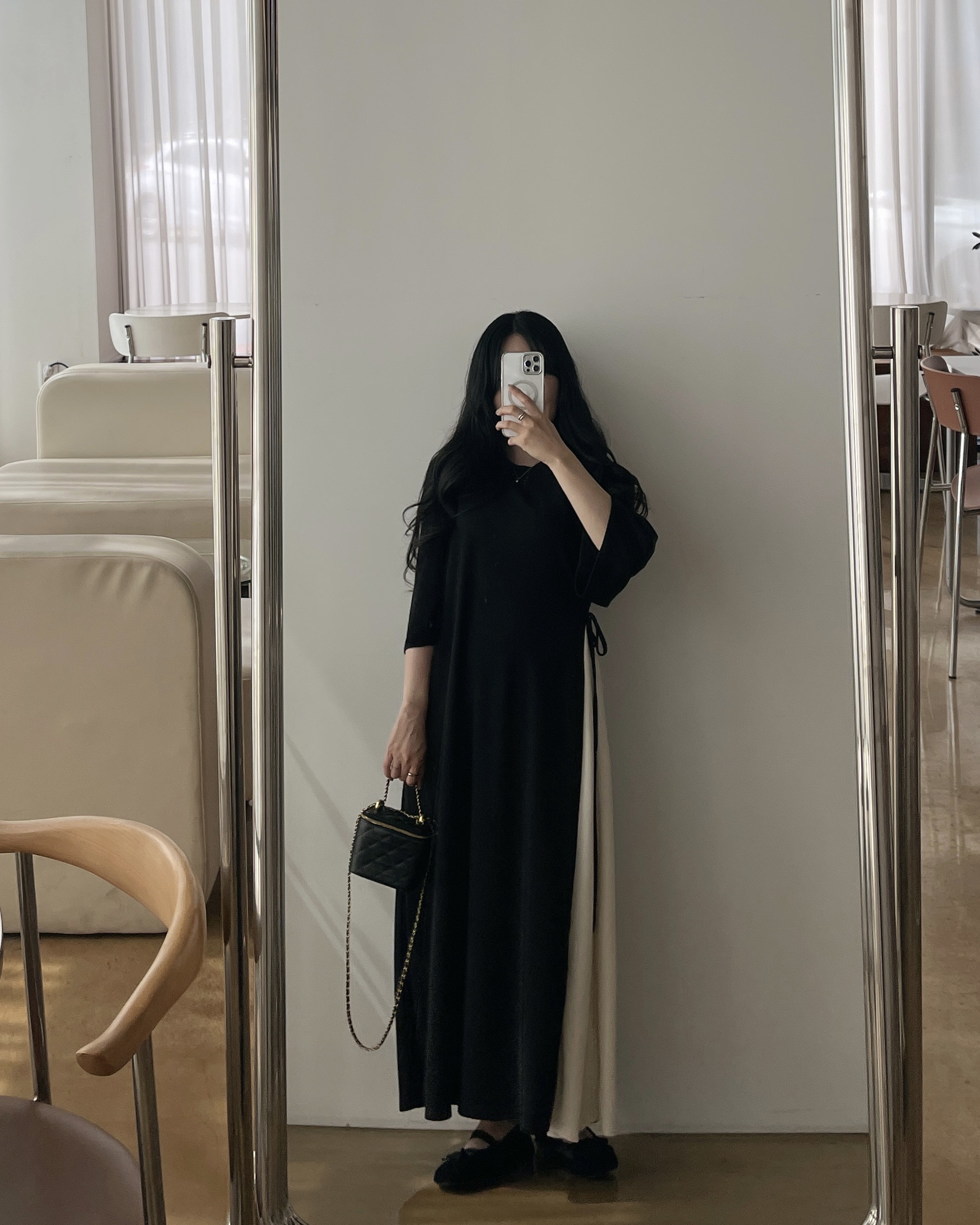 배색 끈 원피스-2color