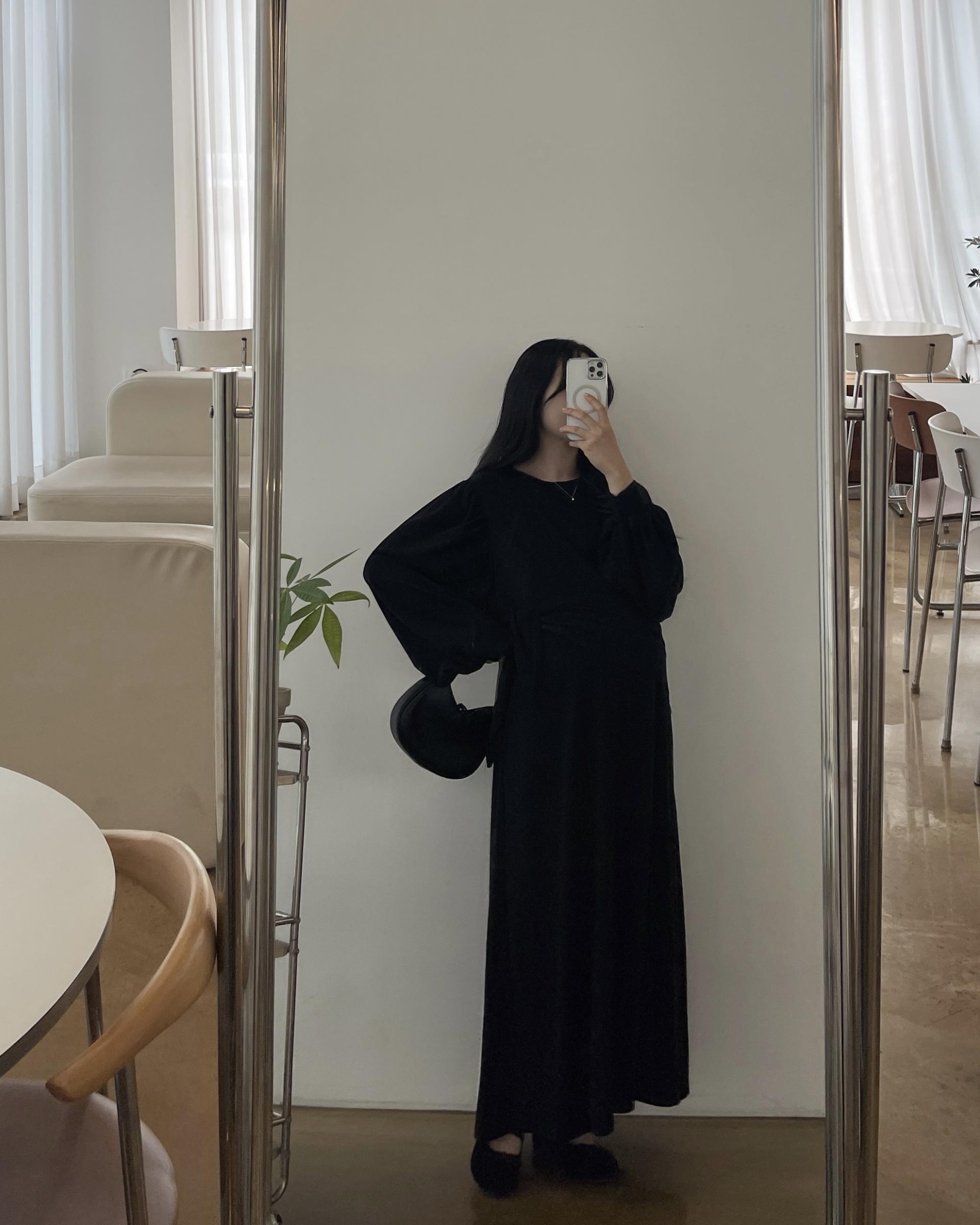 (숄스카프SET)레이지 퍼프 롱원피스-2color
