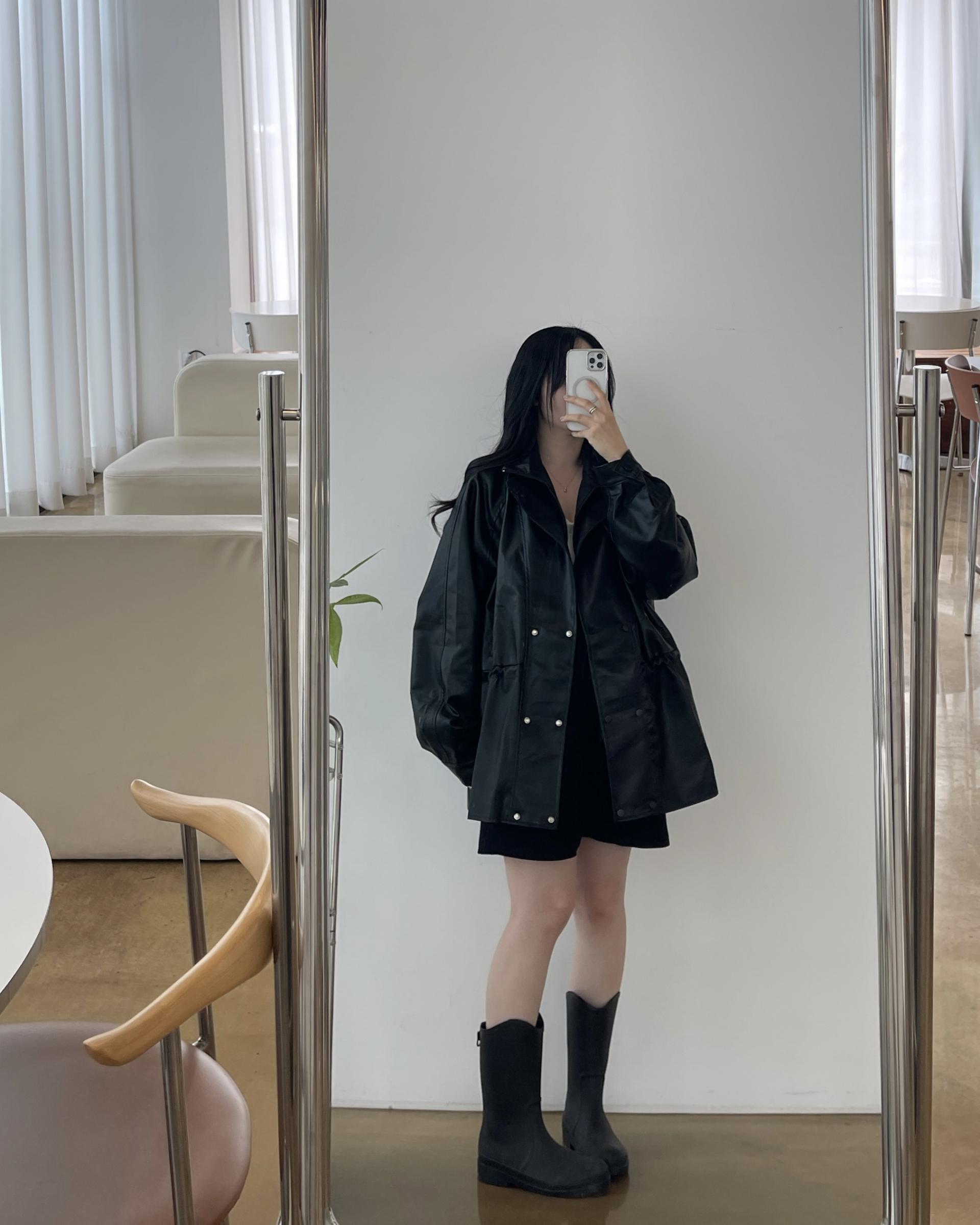 레더 스트링 오버자켓-블랙
