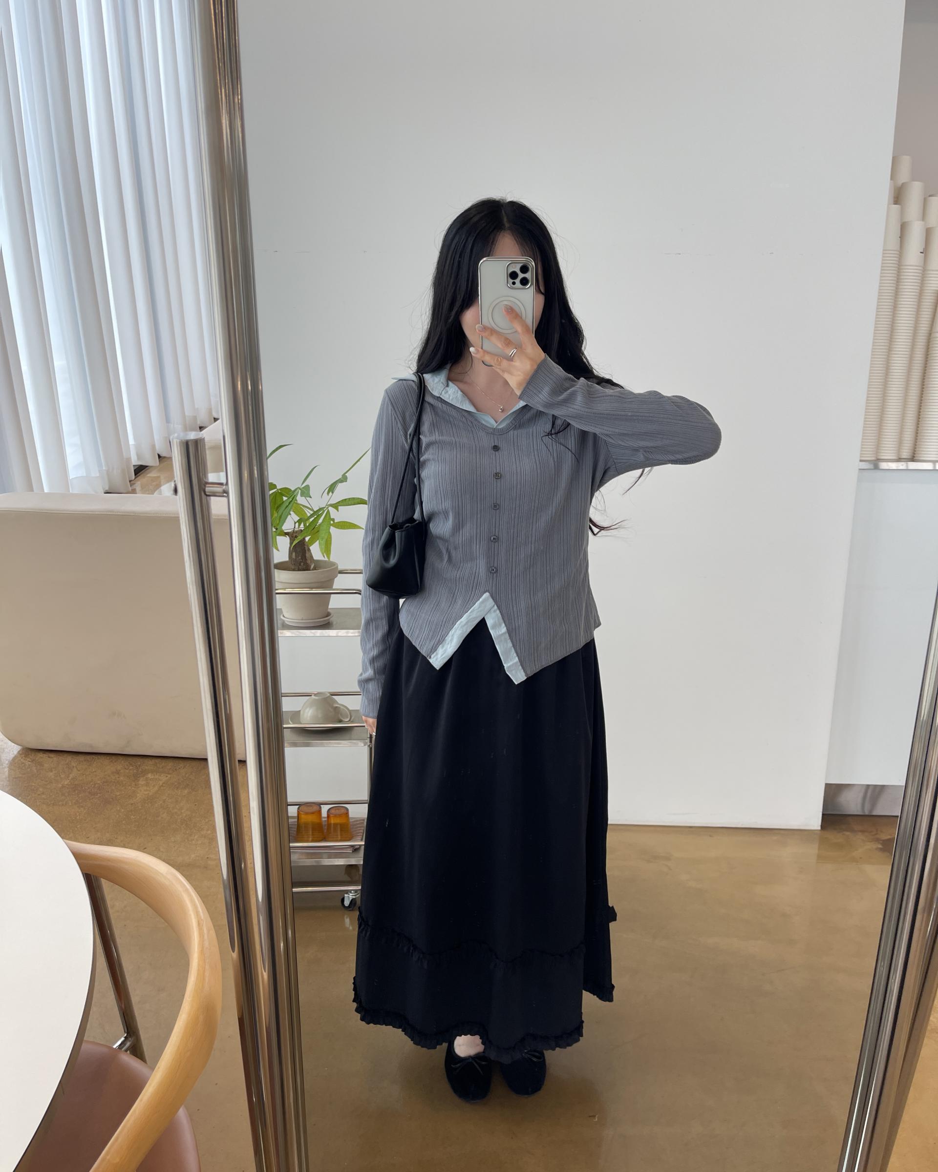(2사이즈)포니 카라 골지T-3color