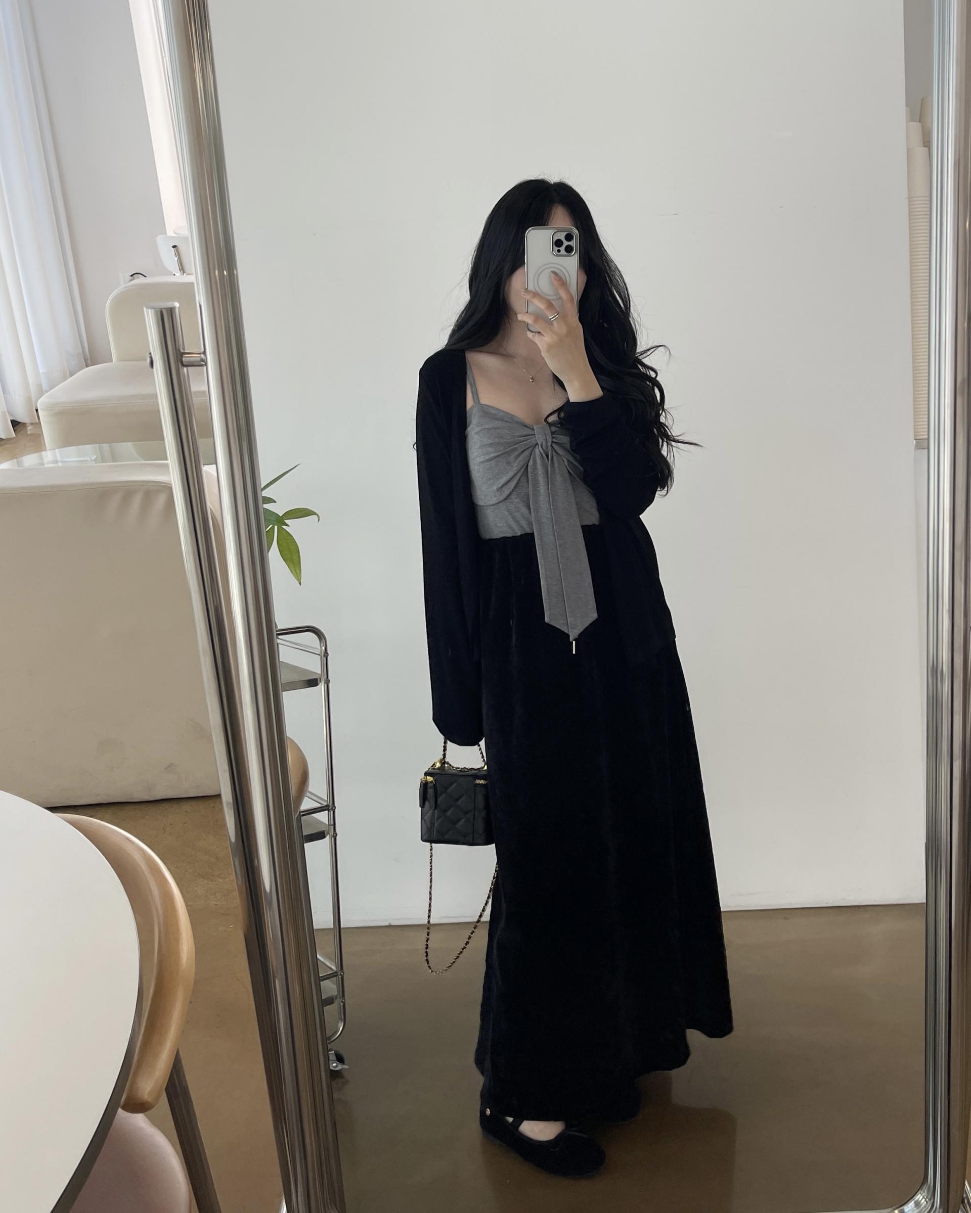 (2사이즈)[set]가디건+리본끈나시-2color
