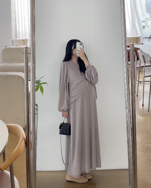 (숄스카프SET)레이지 퍼프 롱원피스-2color