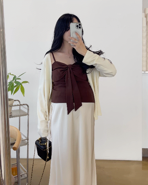 (2사이즈)[set]가디건+리본끈나시-2color