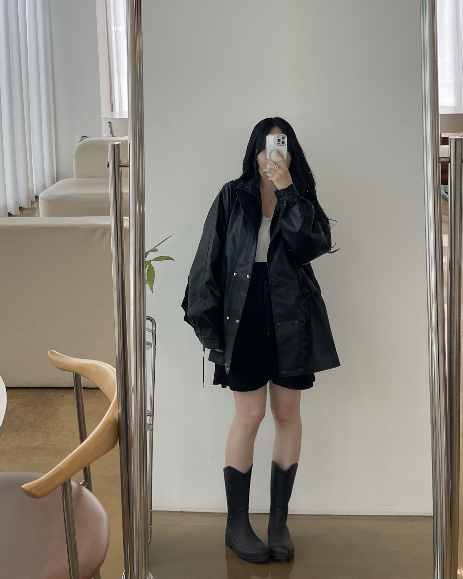 레더 스트링 오버자켓-블랙