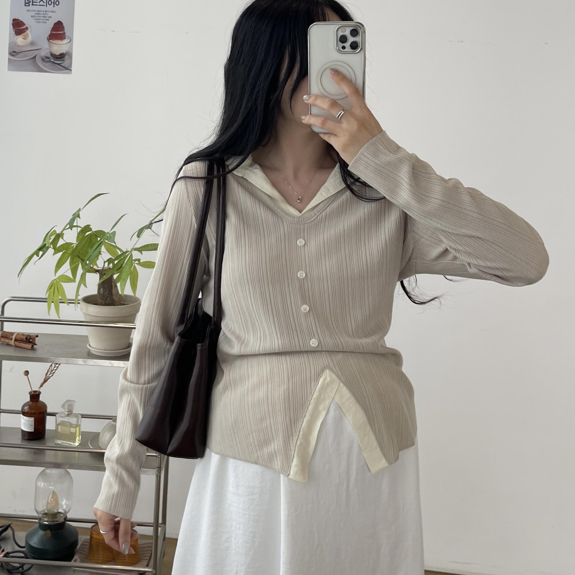 (2사이즈)포니 카라 골지T-3color