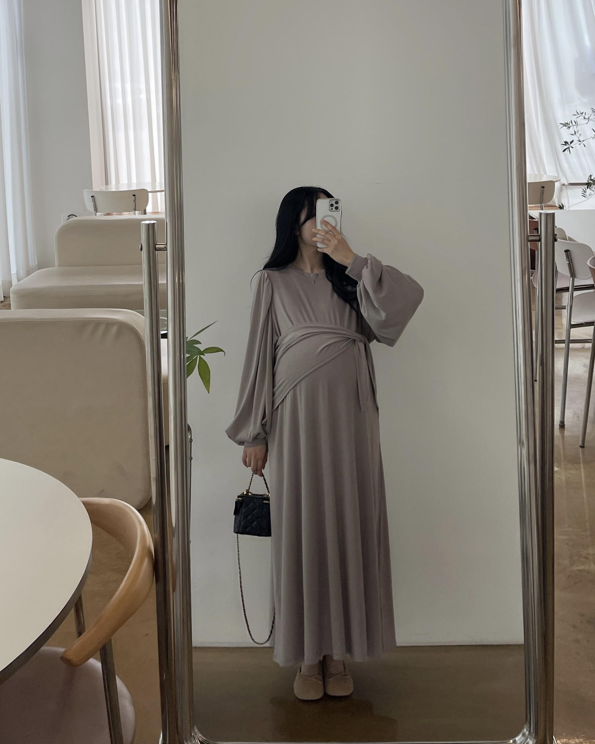 (숄스카프SET)레이지 퍼프 롱원피스-2color