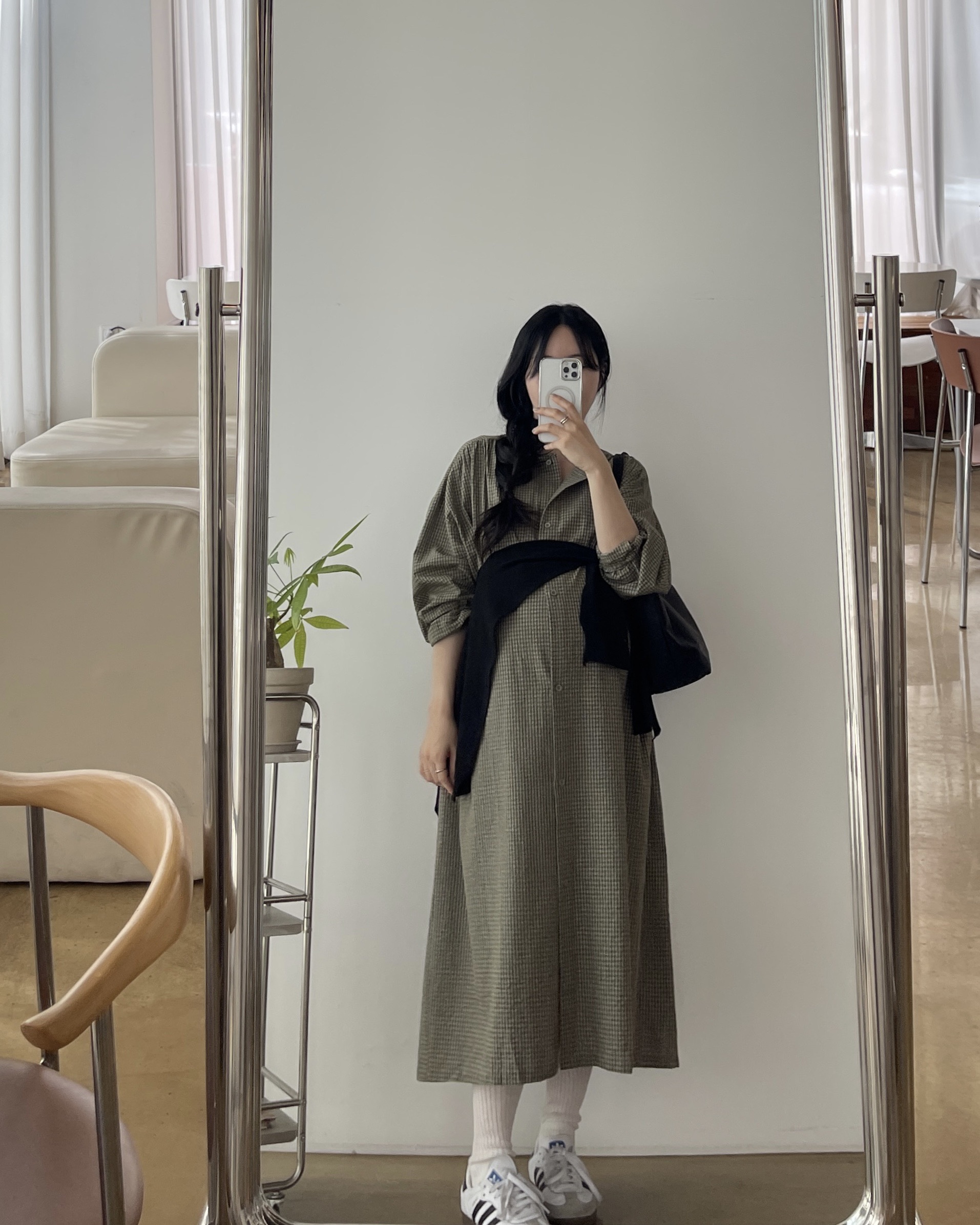 (숄SET) 스트라이프 라운드 셔츠원피스-3color