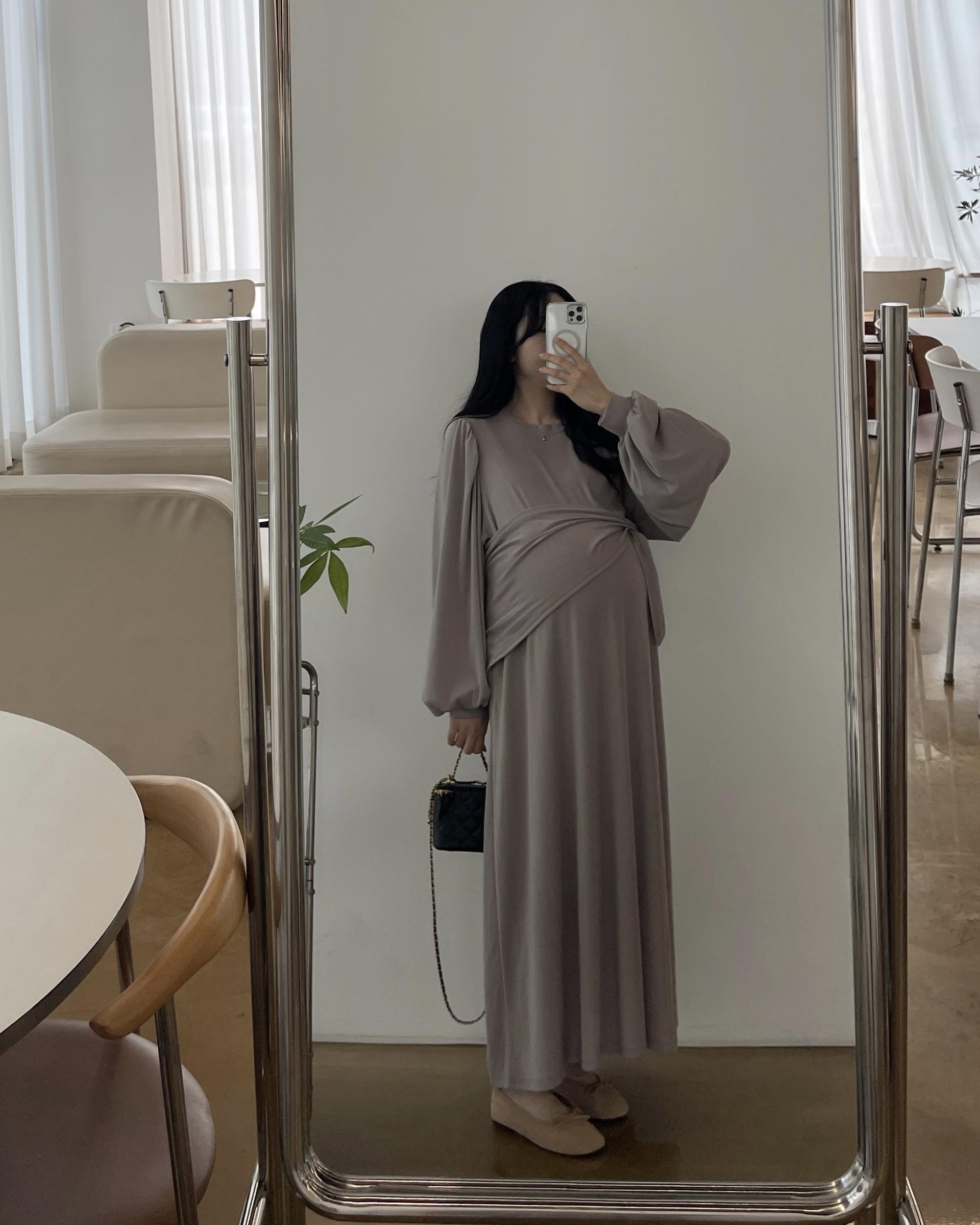 (숄스카프SET)레이지 퍼프 롱원피스-2color