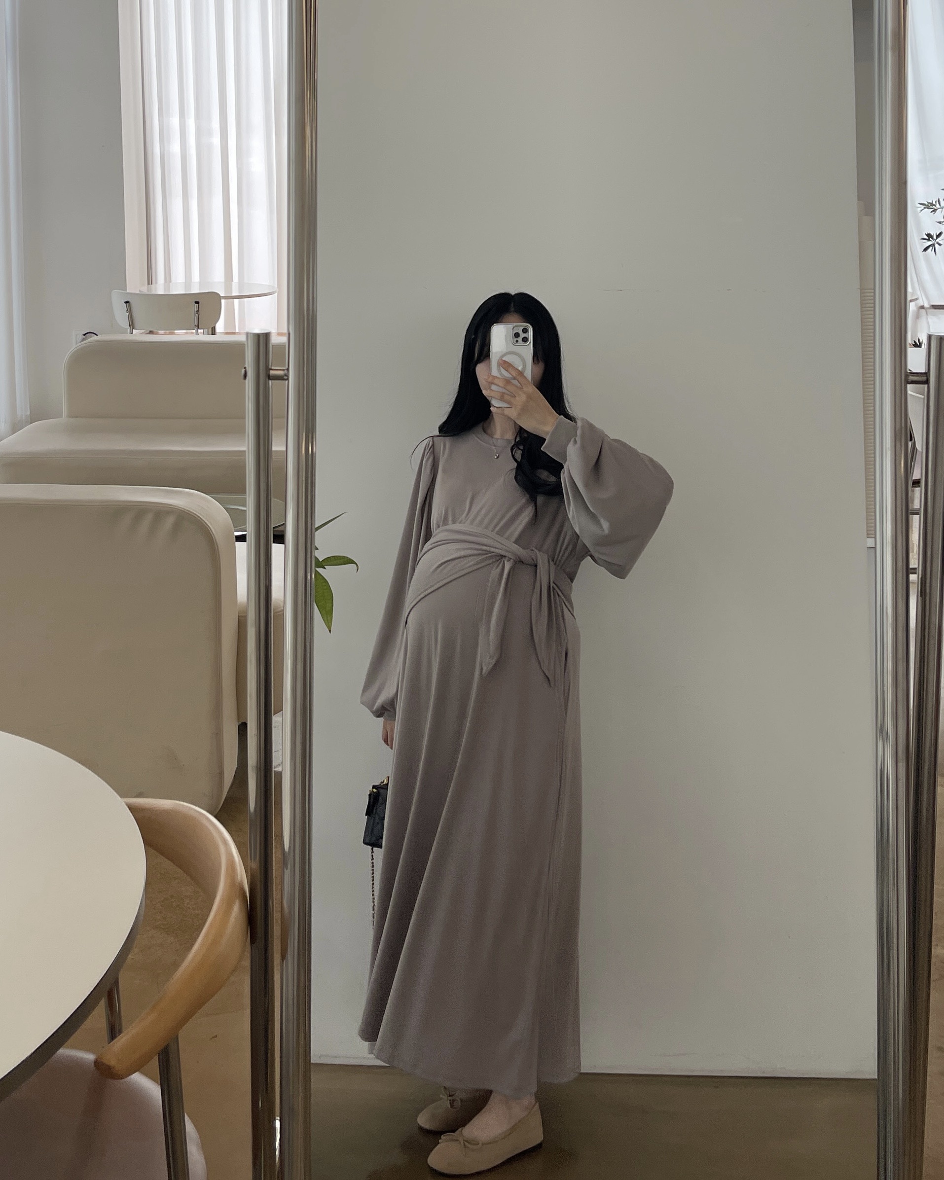 (숄스카프SET)레이지 퍼프 롱원피스-2color