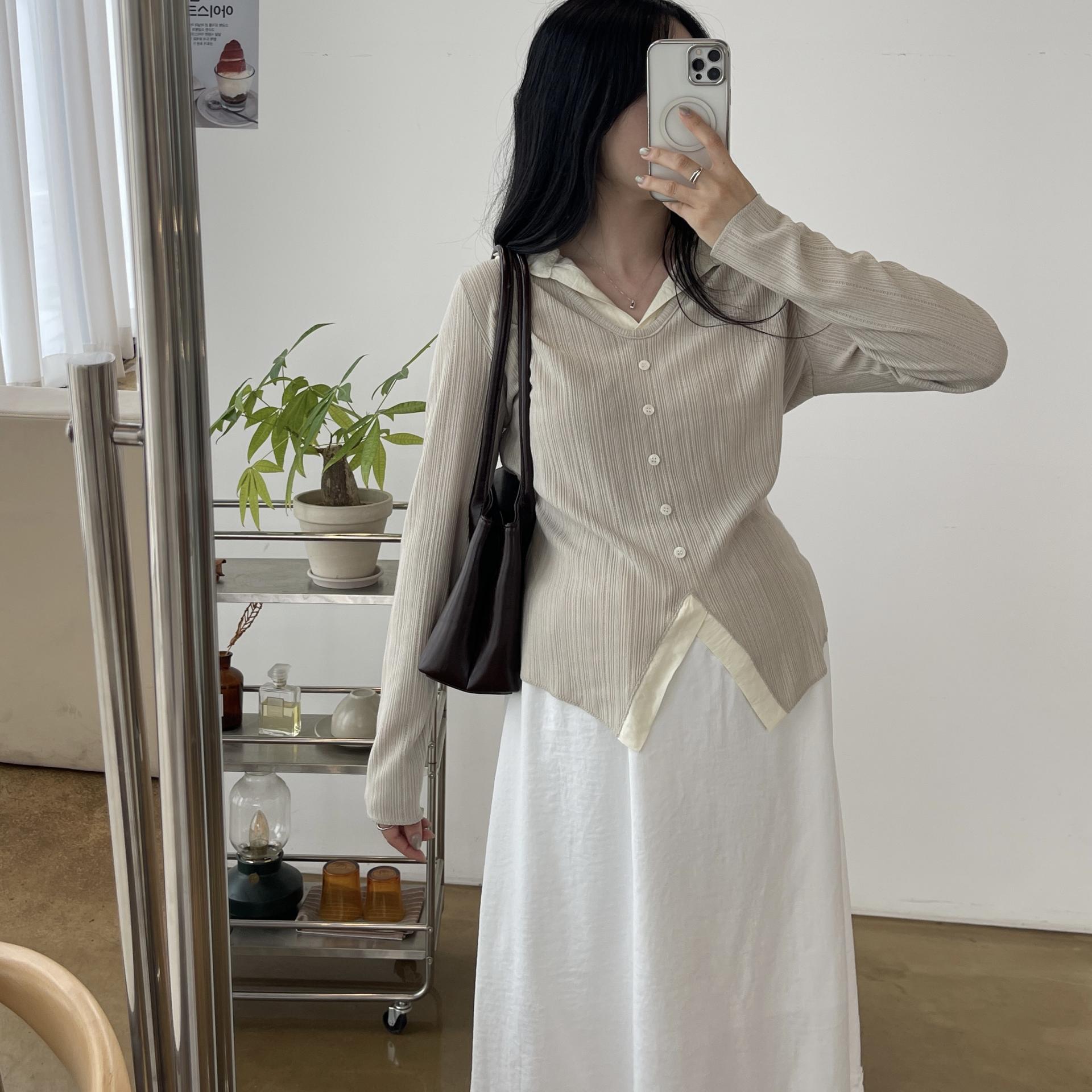 (2사이즈)포니 카라 골지T-3color