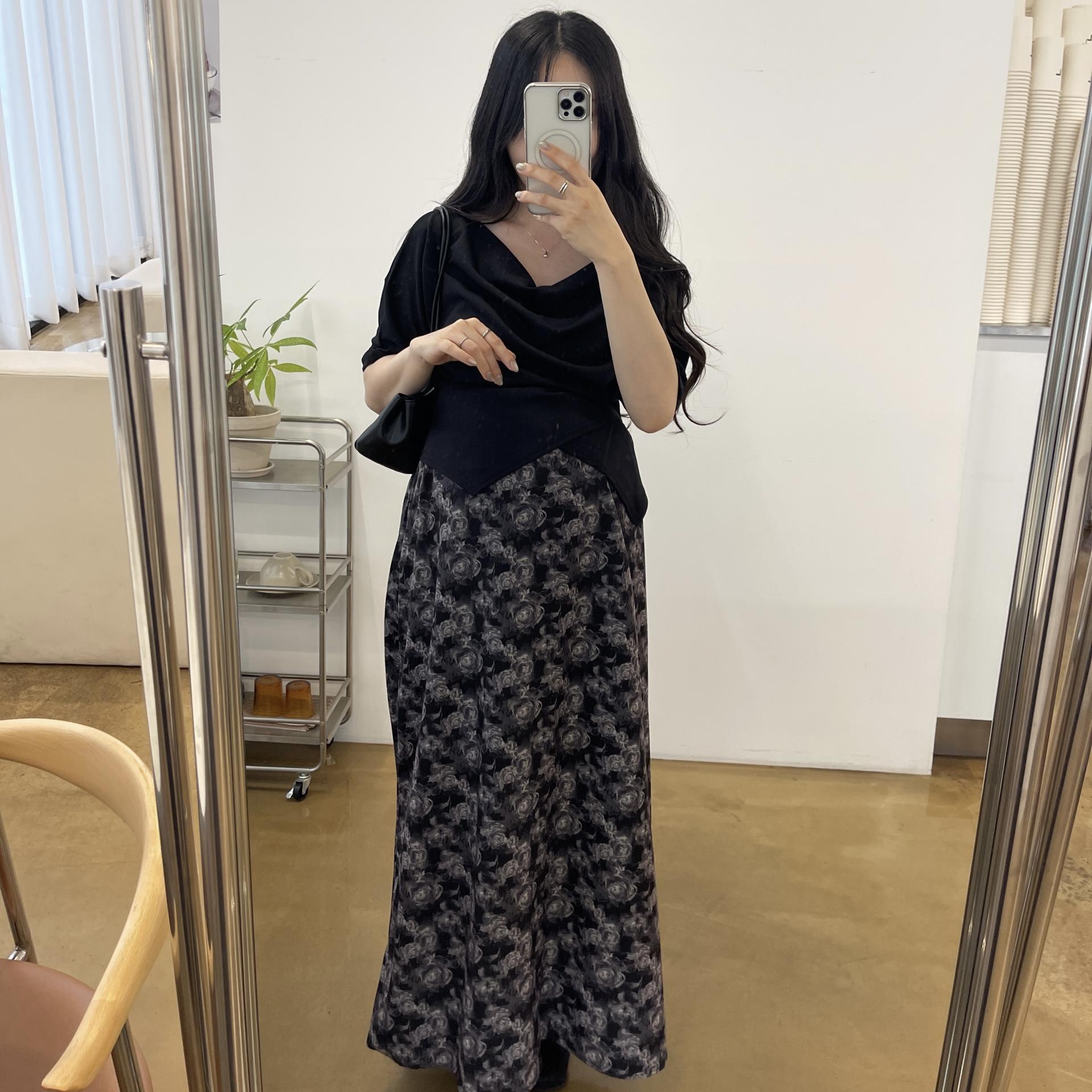 (2사이즈)치즈 카울넥 트임 셔링T-3color