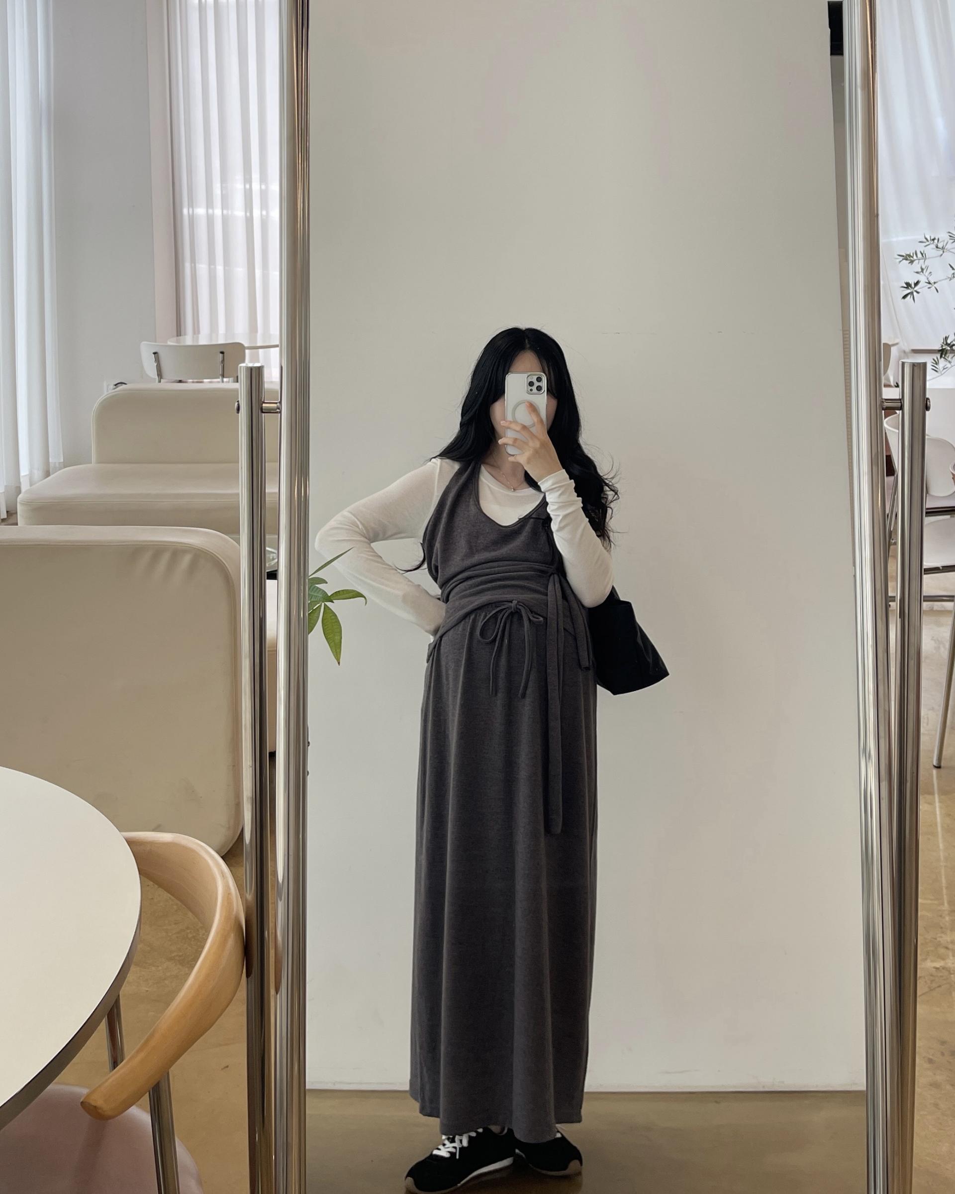 [2사이즈] (플랫set)홀터넥나시+롱밴딩스커트-2color