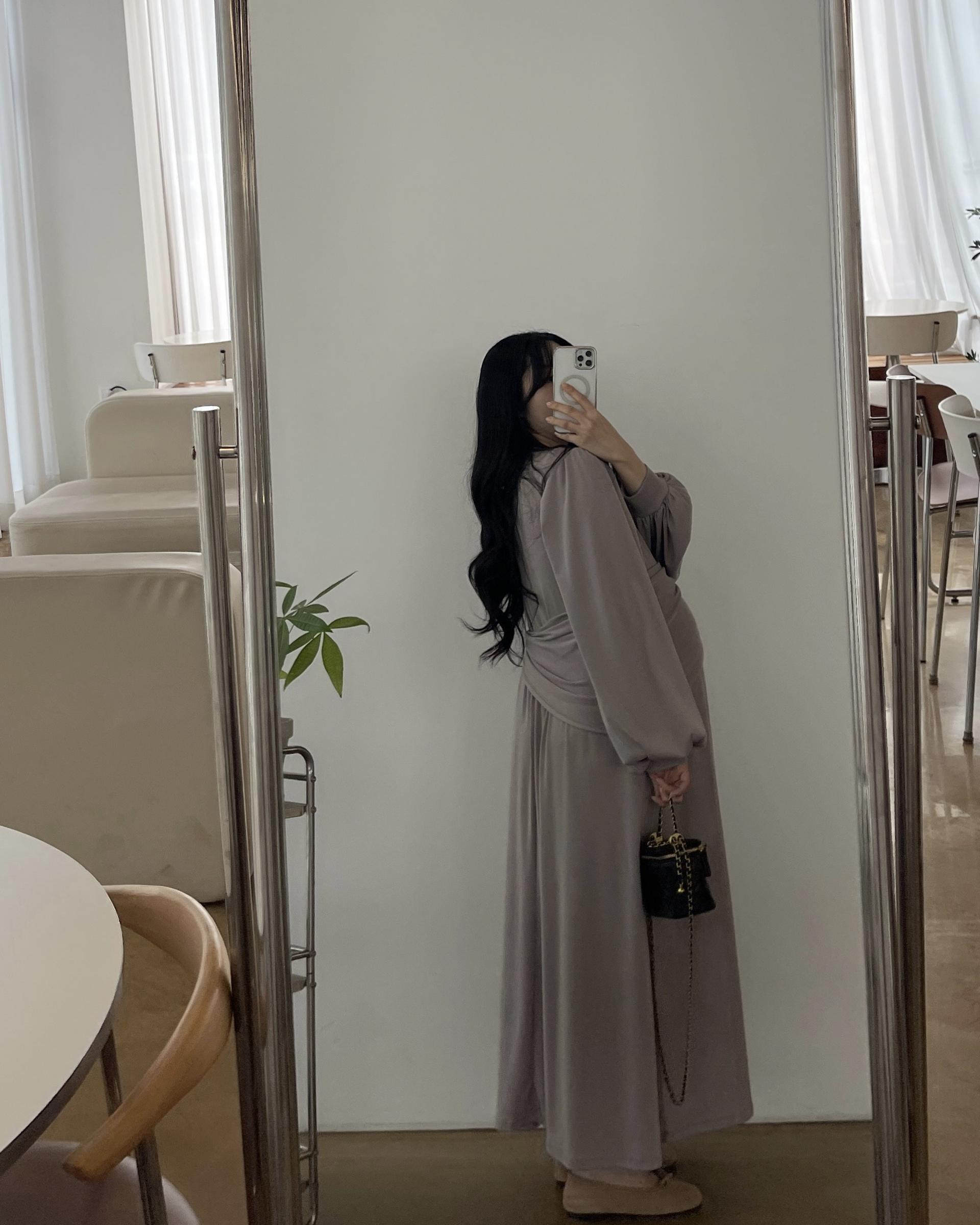(숄스카프SET)레이지 퍼프 롱원피스-2color