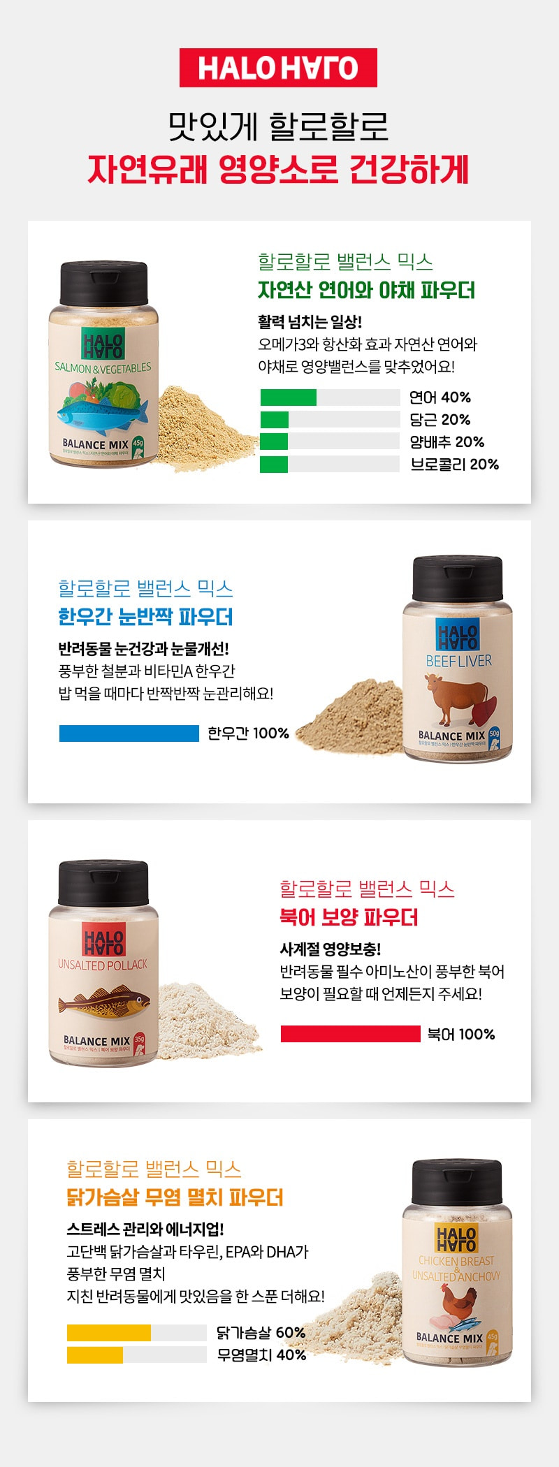 할로할로 밸런스 믹스 강아지 고양이 동결건조 북어보양 영양 파우더 50g