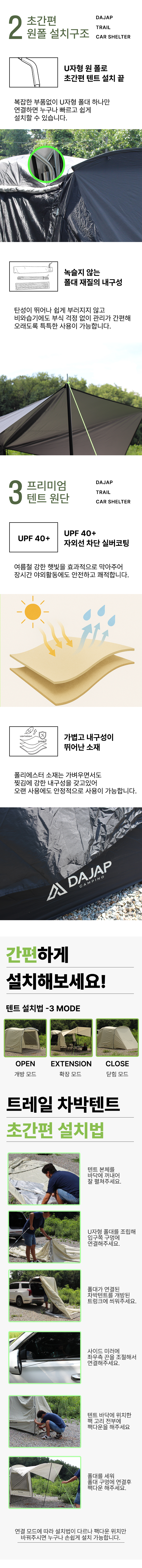 트레일 차박텐트 도킹 쉘터 SUV 차박 텐트 타프 일체형 꼬리텐트