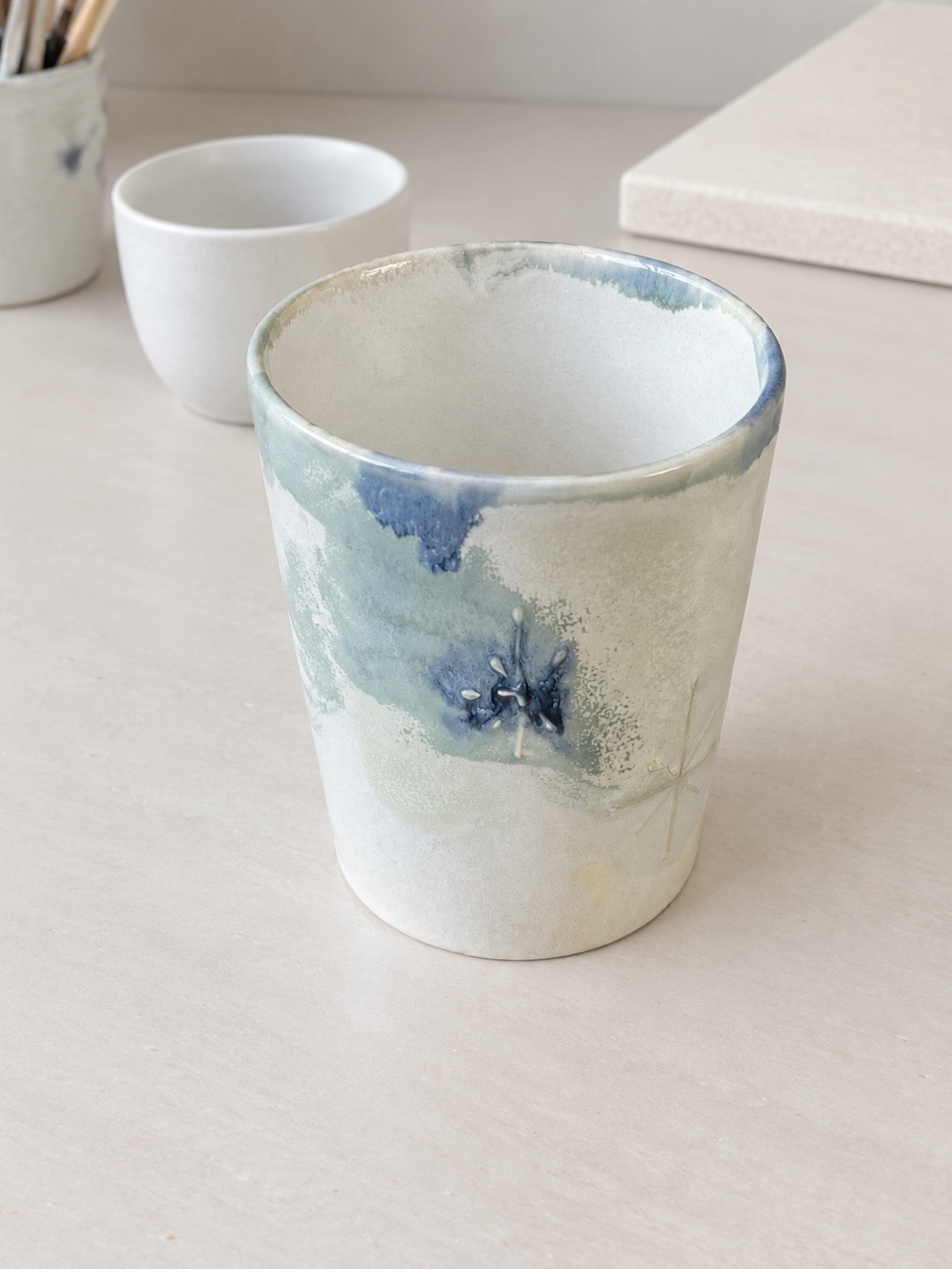 [viviflo] snowflower watercup_blue / 눈꽃물컵_블루 (프리미엄수채화) + 컵받침 추가 가능