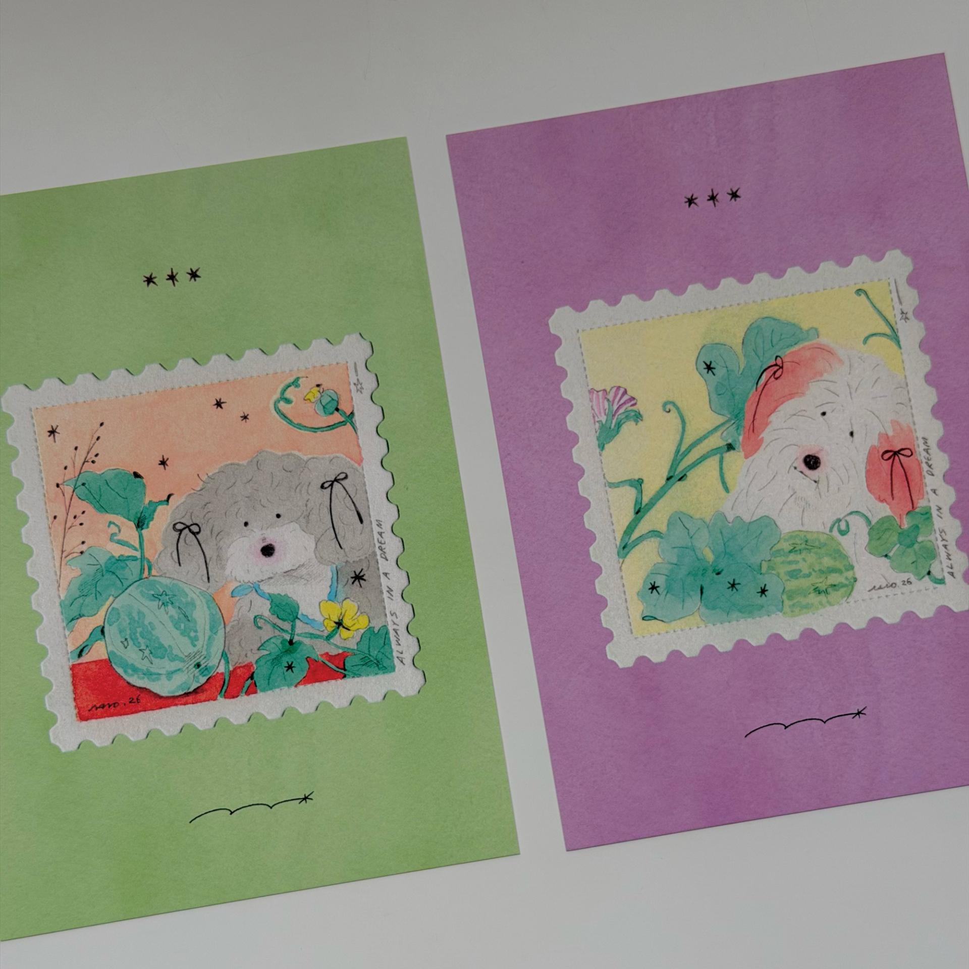 [아리] 엽서 - 수박이랑 강아지