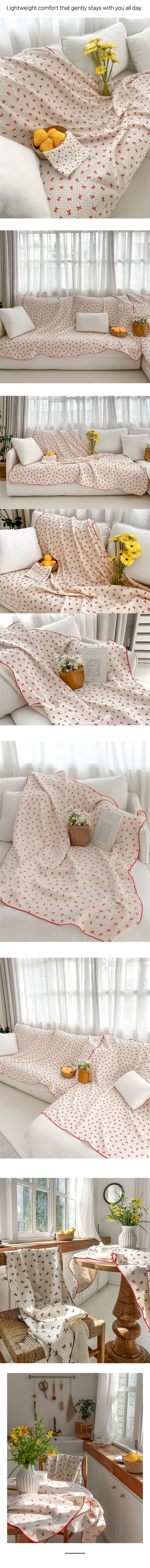 쥬앤크홈 리본도트 3중 거즈 블랭킷 담요 M 여름 캠핑 얇은 이불 쇼파 담요 블랑켓