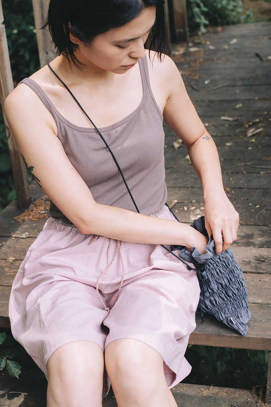 Hand Weaving Shorts :Ash rose