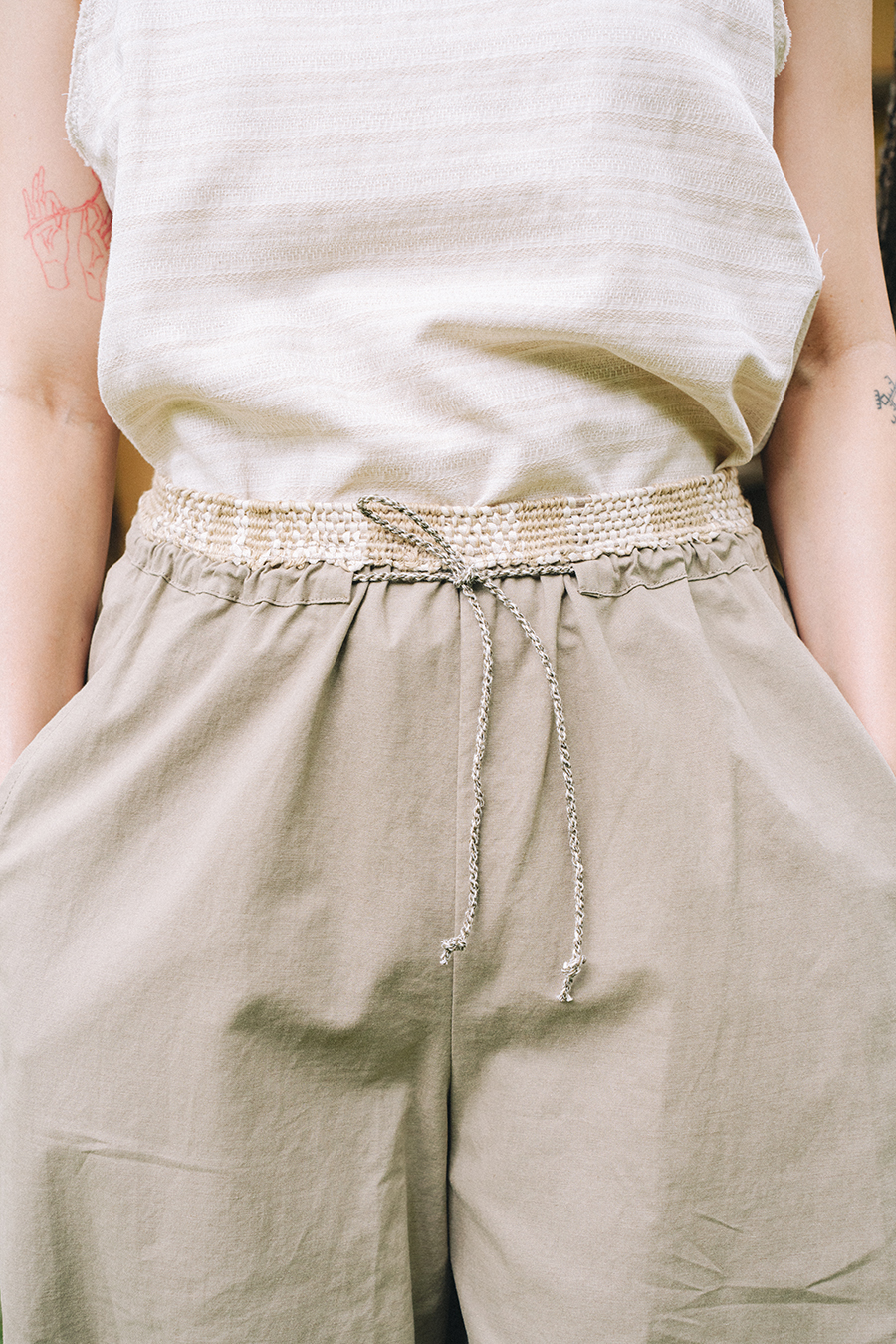 Hand Weaving Shorts :Olive khaki