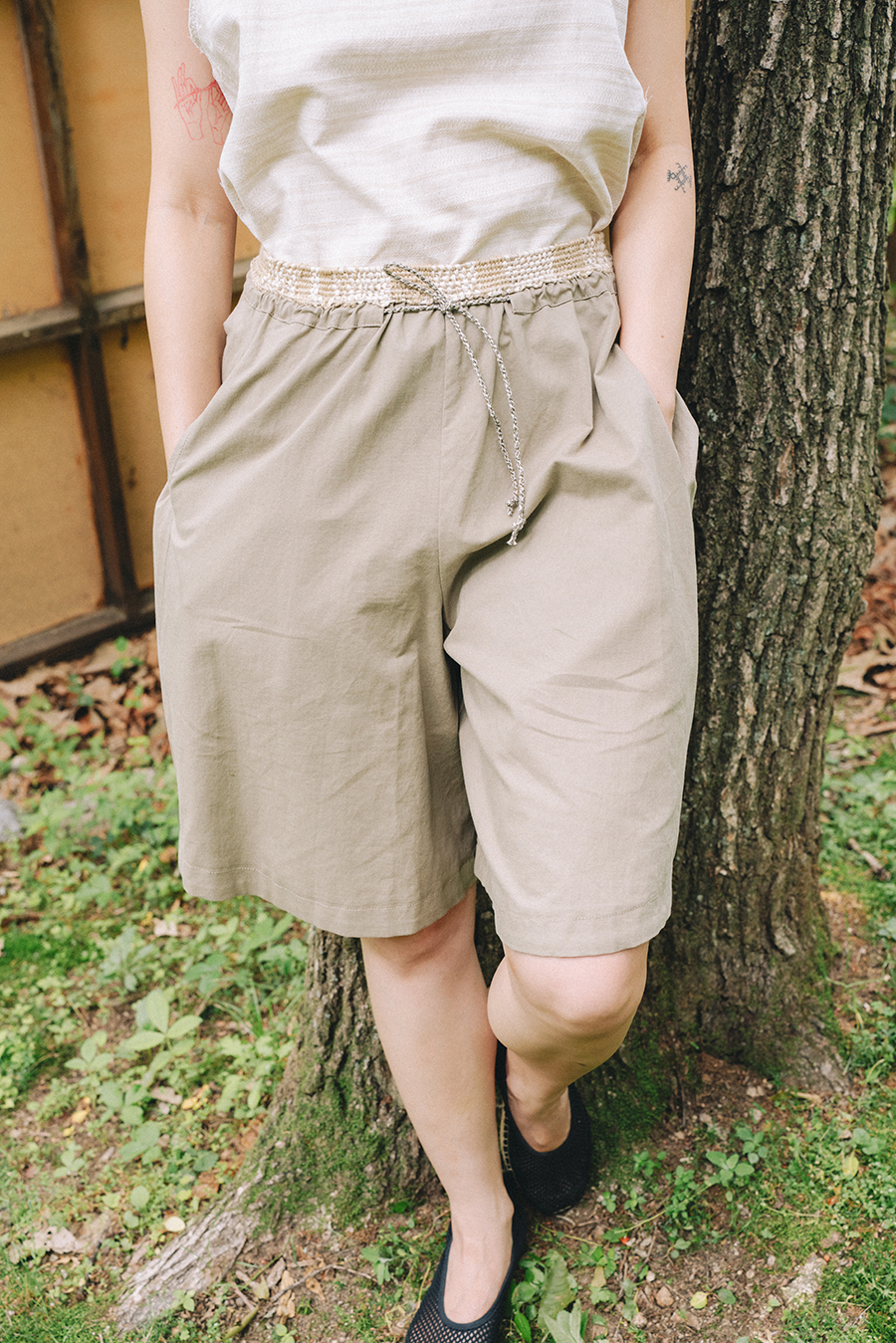 Hand Weaving Shorts :Olive khaki