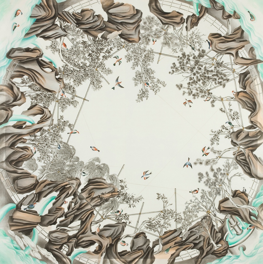 임현경, Sky in the Garden, 2012, 비단에 수묵담채, 175×175cm