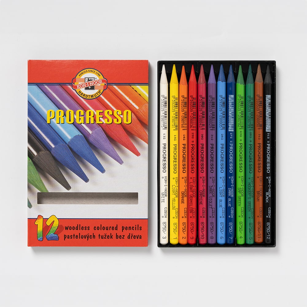 나무 없이 전체가 파스텔 리드로 만들어진 코이누르 koh i noor progresso 8756 12색 연필 세트