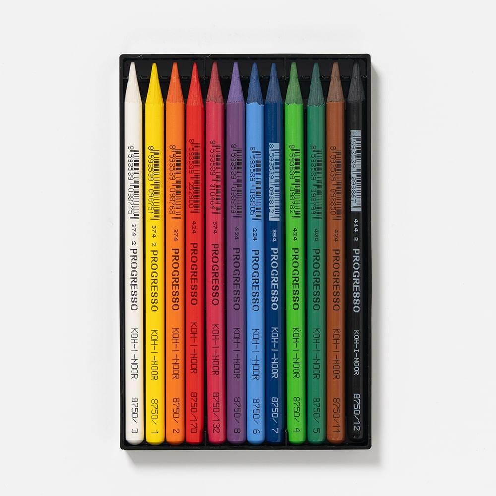 나무 없이 색연필 전체가 파스텔 리드로 만들어진 코이누르 koh i noor progresso 8756 12색 연필