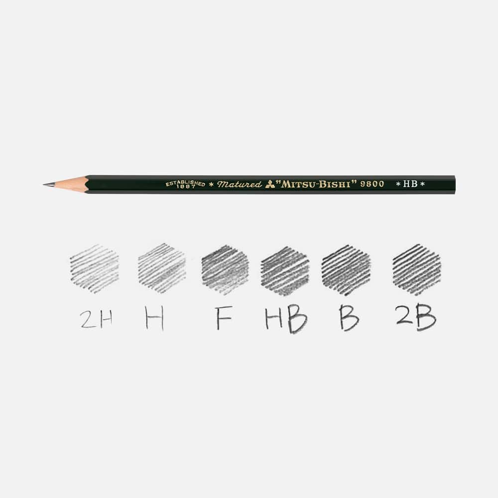 미쓰비시 연필 9800 경도 2H H F HB B 2B 진하기 비교