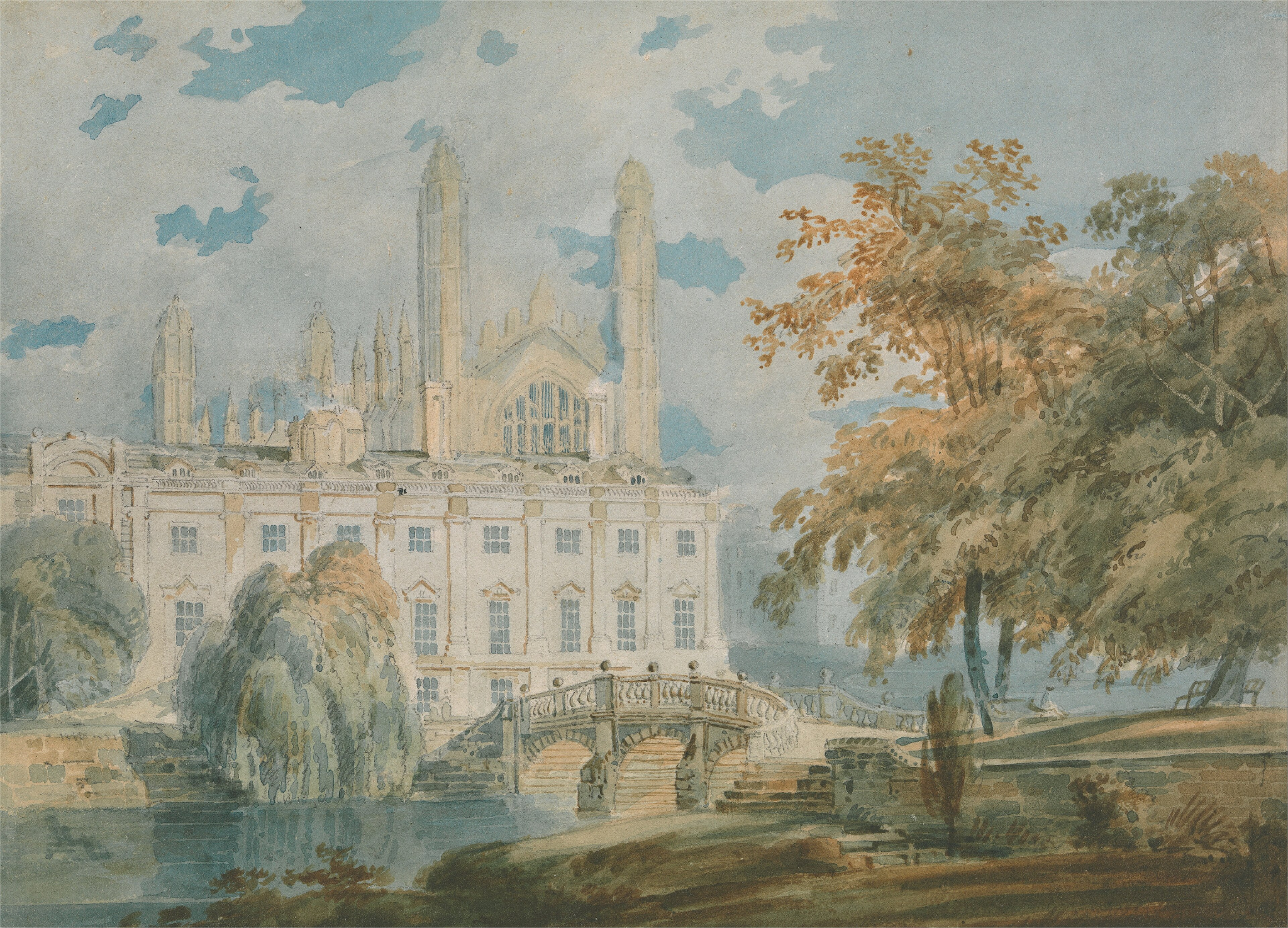 터너의 초기작, Clare Hall and King's College Chapel, Cambridge, from the Banks of the River Cam, 1793, Yale Center for British Art 소장