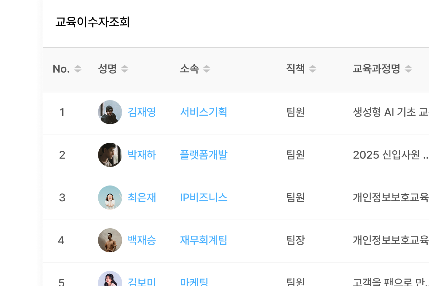 이수  처리된 구성원 목록 보기