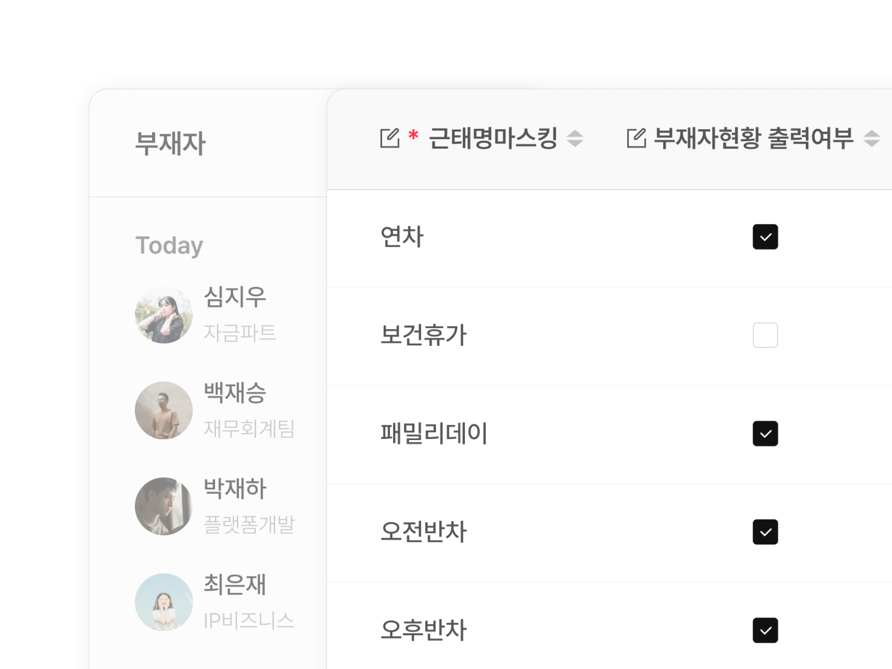 부재자현황 출력여부 설정에 따른 근태 사용 내역 공개