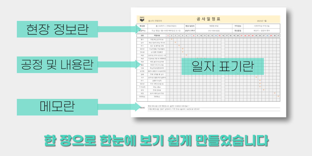 공정표 양식,작성하는 방법 알려주는 엑셀 프로그램