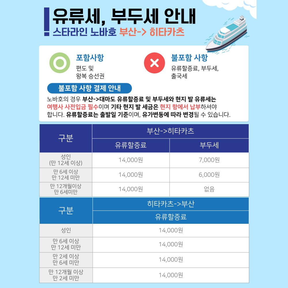 노바호 대마도 배편 ❘ 2026년 7-9월 평일 왕복 승선권 히타카츠 이즈하라 당일치기 1박 2일 스타라인 니나호 예약 부산 출발