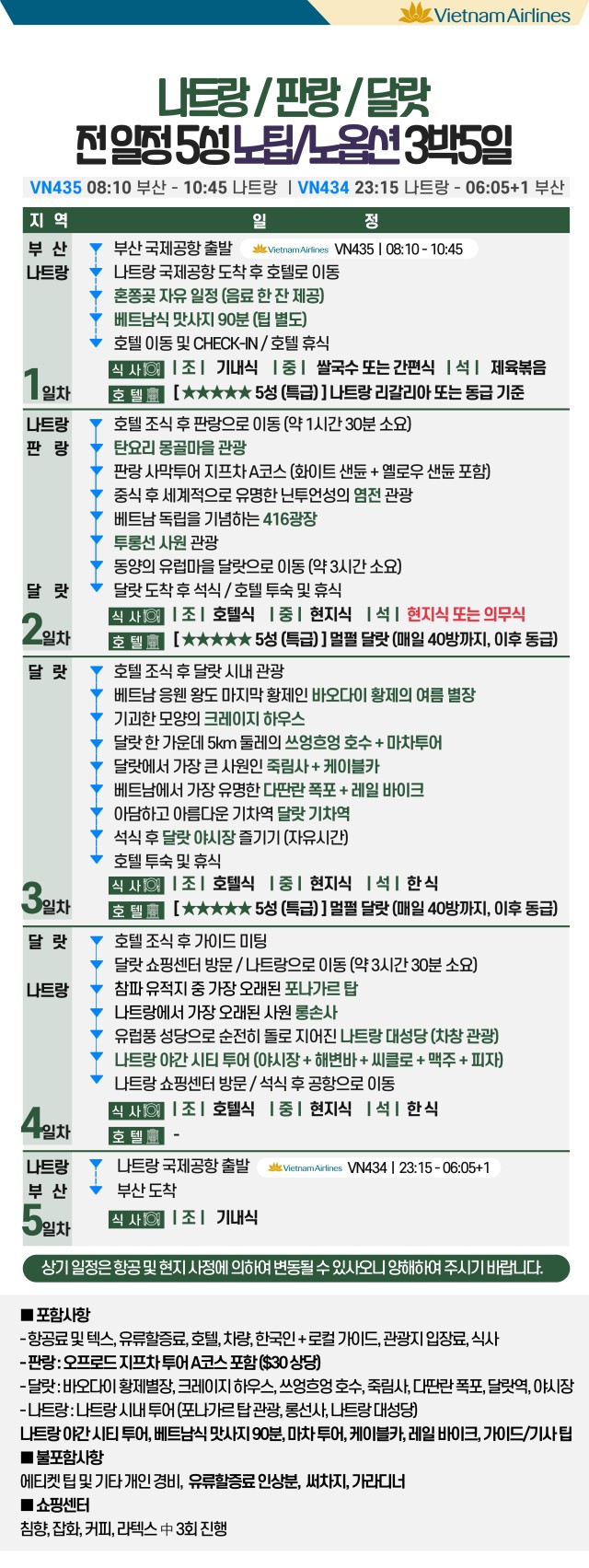 나트랑 달랏 판랑 일정