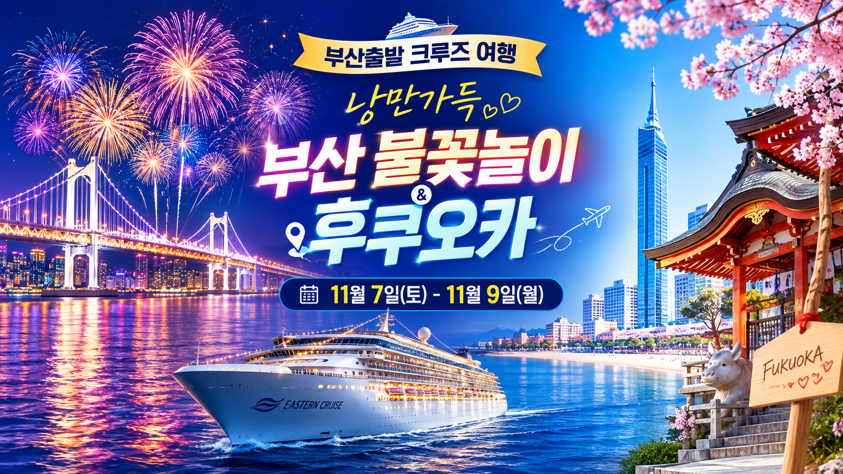11/7일 부산불꽃축제 크루즈 부산출발 이스턴 비너스 크루즈 기항지 후쿠오카 2박3일