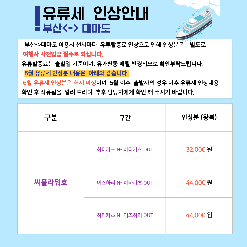 대마도 씨플라워호 1박2일 패키지 토요코인 일본 자유일정