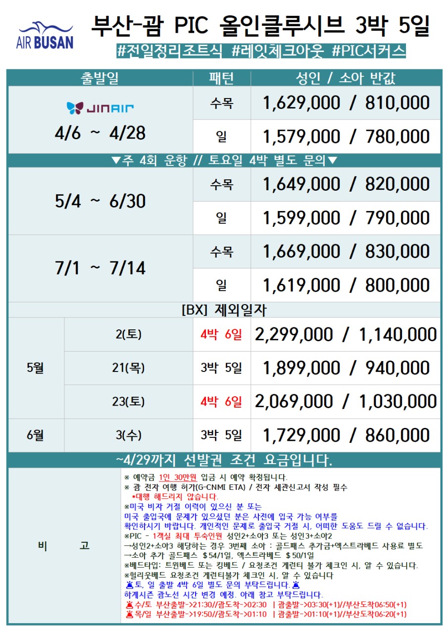 부산출발 괌 에어부산괌여행요금