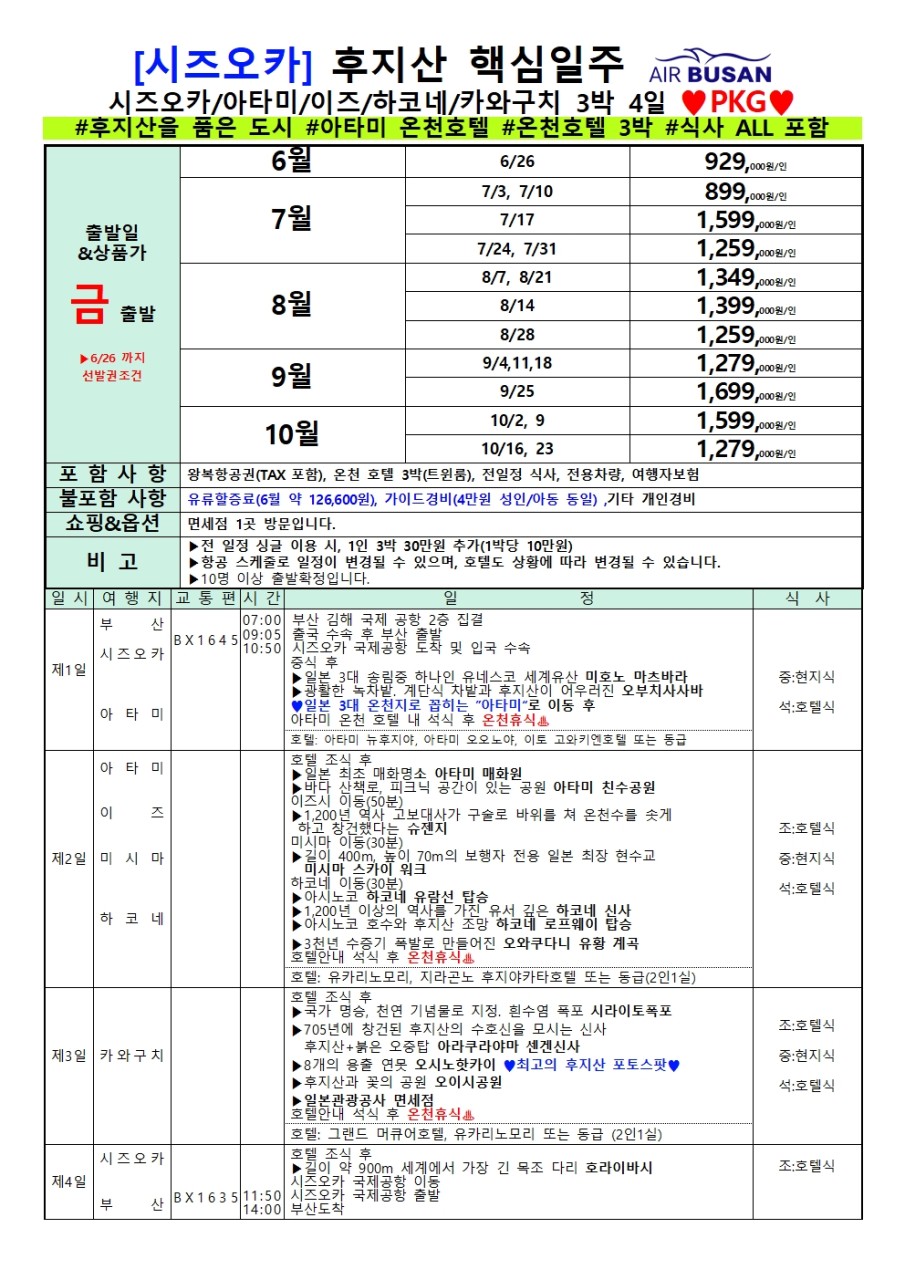 [부산출발-에어부산] 시즈오카 후지산 핵심일주 3일 / 4일 PKG